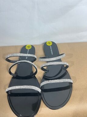 Steve Madden Black Jeweled Triple-Strap Flat Sandals
